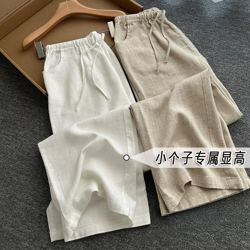 小个子老钱风亚麻窄版直筒阔腿裤女夏薄款棉麻显瘦透气慵懒休闲裤图片