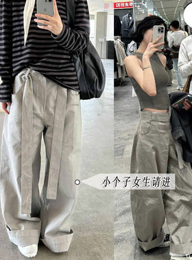 美式炸街弯刀阔腿裤女小个子秋季显高显瘦宽松直筒休闲拖地裤xs码