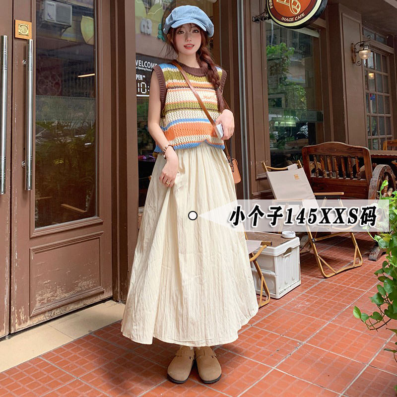 小个子145xs日系肌理山本半身裙女夏季新款高腰a字中长款伞裙子女