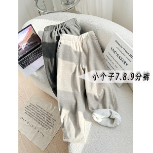 145小个子七分加厚直筒毛呢裤女秋冬加绒加厚高腰阔腿萝卜裤xxs码