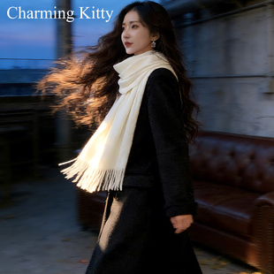 纯色羊绒围巾女款2025新款冬季红色羊绒围脖披肩可外搭两用高级感