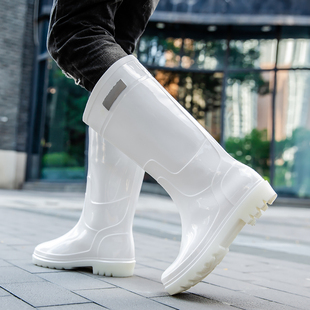食品卫生靴白色雨鞋男款高筒水鞋女款防油防滑雨靴耐磨防水胶鞋夏