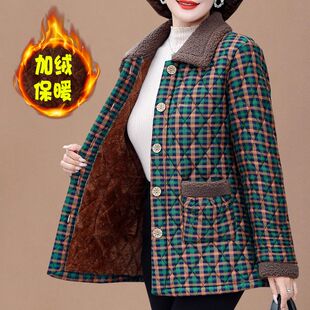 大码 中老年女装 棉服洋气保暖小棉袄 加绒加厚棉衣外套新款 妈妈冬季