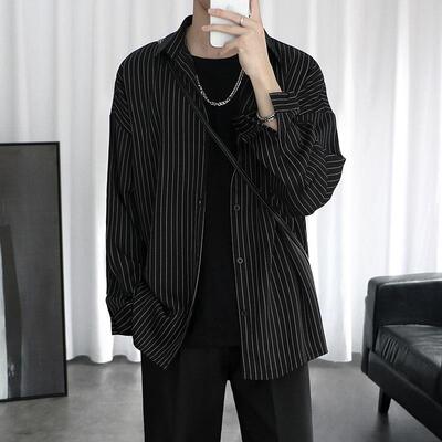 坠感条纹衬衫外套男夏季冰丝休闲