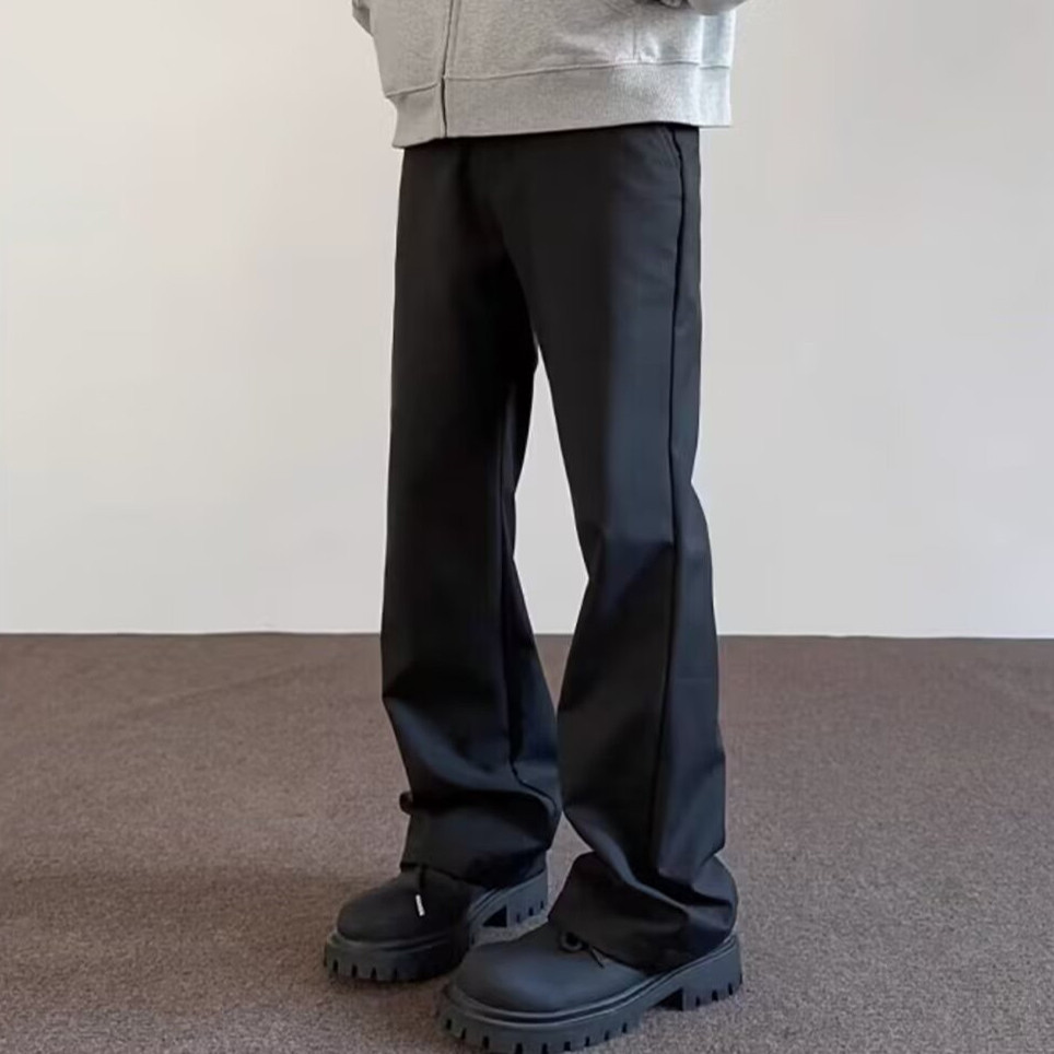 cleanfit黑色西裤男款美式高街垂感高级感裤子高腰显瘦修身微喇裤