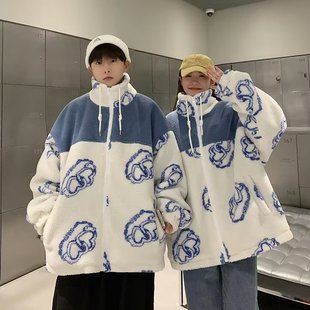 加绒加厚羊羔毛外套男女休闲保暖棉衣2023冬季韩版潮流情侣装棉服