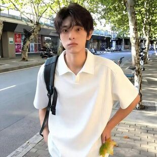 美式重磅t恤短袖上衣男生夏季薄款高级感短款polo衫正肩五分体恤