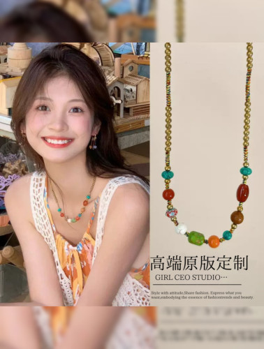 少女CEO | GIRLCEO手工编织民族风彩色天然石串珠项链女