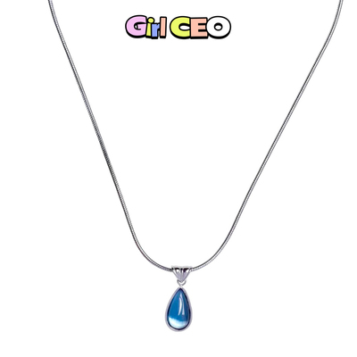 少女CEO【蓝眼泪】水滴吊坠项链女轻奢小众设计感法式复古锁骨链