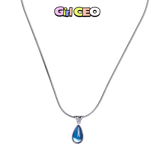 少女CEO【蓝眼泪】水滴吊坠项链女轻奢小众设计感法式复古锁骨链