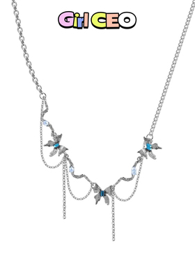 少女CEO甜酷金属风蝴蝶流苏项链气质小众辣妹新潮颈链个性锁骨链