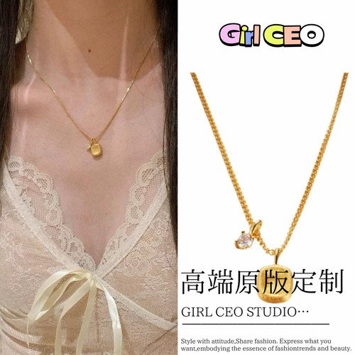 少女CEO | GIRLCEO金色拉丝小方糖项链女小众锆石吊坠毛衣链