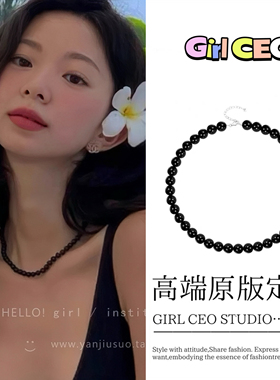少女CEO fever同款黑色珍珠项链女暗黑高级感串珠小众设计锁骨链