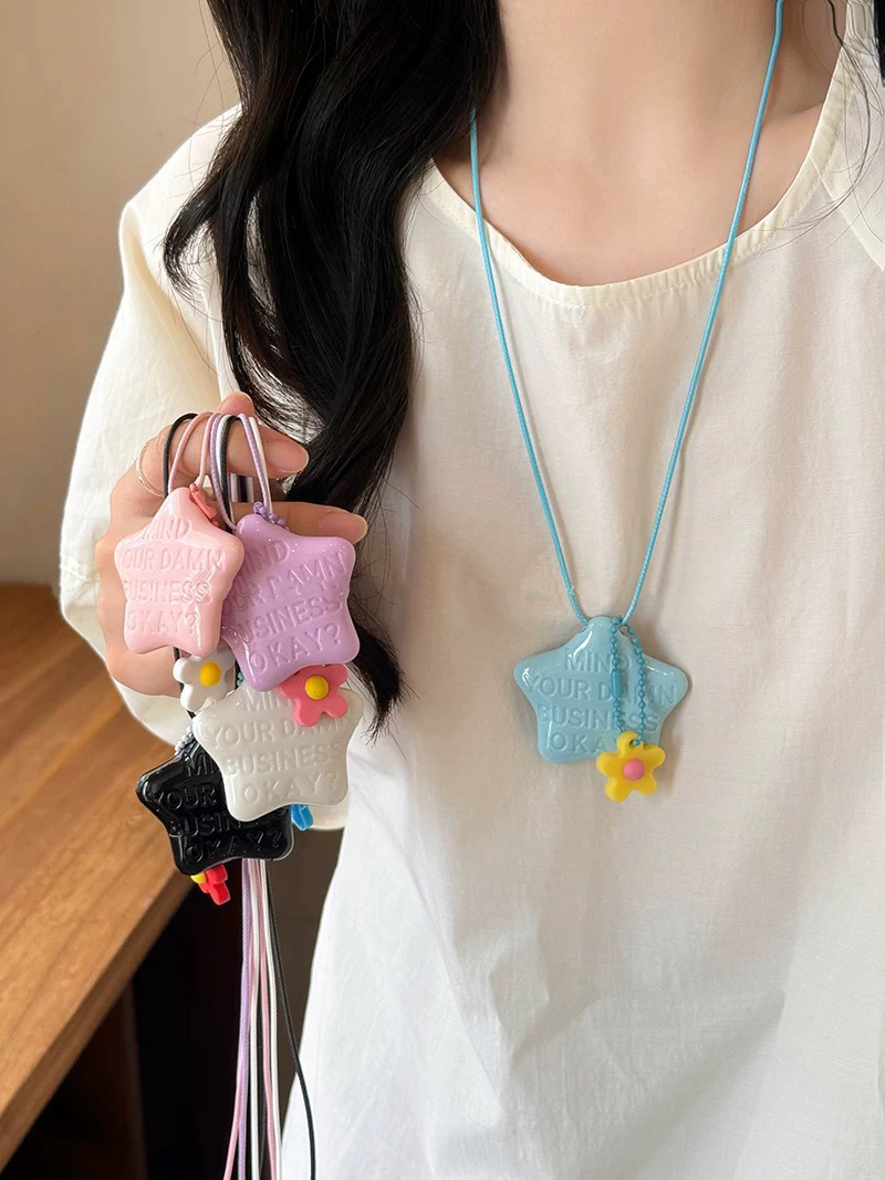 少女CEO彩色星星字母化妆镜项链女多巴胺甜美花朵卫衣链长款挂脖