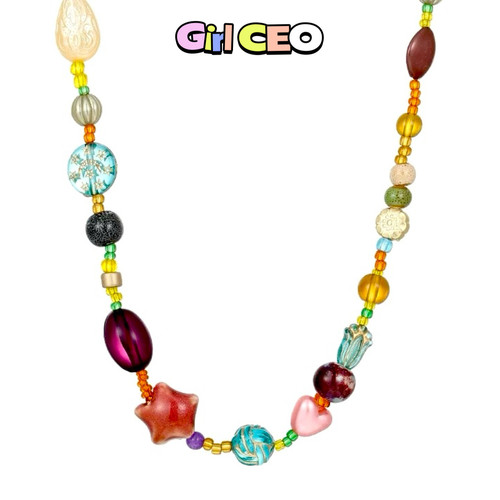 少女CEO | GIRLCEO【多彩糖果】民族多巴胺琉璃串珠星星锁骨链