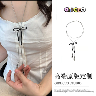 少女CEO | GIRLCEO蝴蝶结芭蕾舞鞋吊坠项链可调节长款毛衣链
