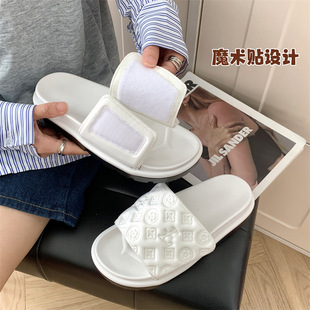 韩式 魔术贴拖鞋 女夏外穿网红百搭厚底松糕软底防滑小众凉拖鞋