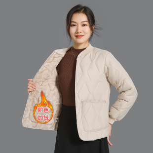 棉服加绒螺纹领外套 棉内胆女轻薄棉衣男女同款 女士秋冬季 保暖长袖