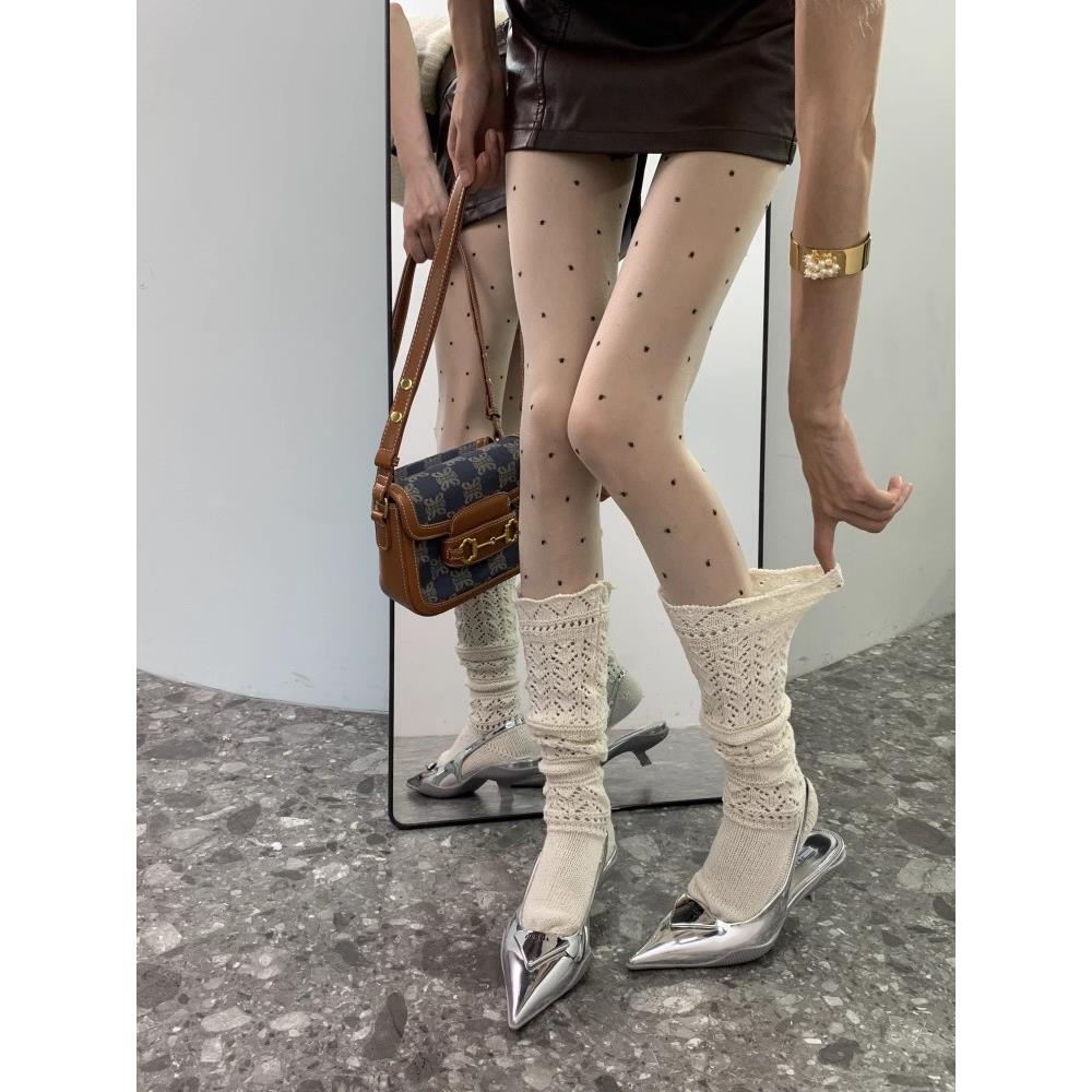 秋冬美学穿搭公式！纯色羊毛浮雕设计镂空小腿袜女加厚保暖堆堆袜