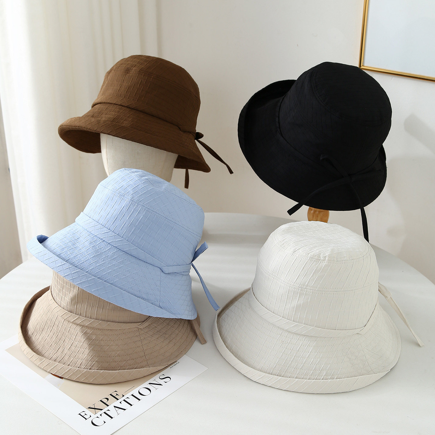 日系蝴蝶结渔夫帽春夏大帽檐遮阳帽子户外可折叠显脸小薄款防晒帽
