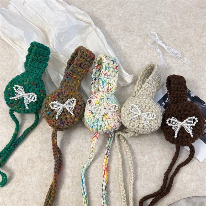 韩版手工毛线耳罩发饰可爱系带护耳发带ins亲子保暖凹造型耳暖