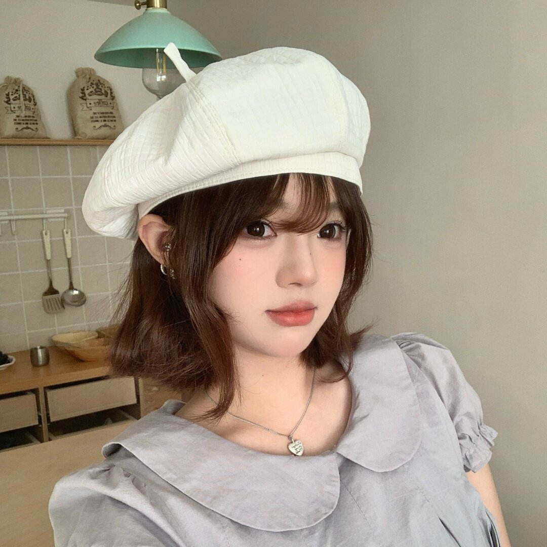 日系甜美华夫格贝雷帽女春夏学生画家帽显脸小蓓蕾帽圆顶薄款百搭