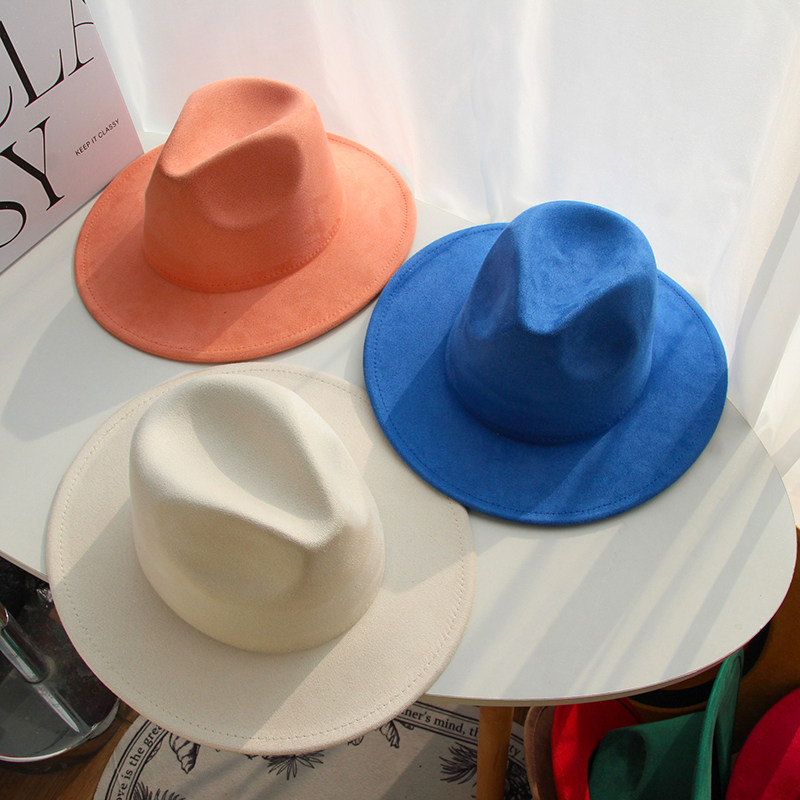 鹿皮绒秋冬英伦复古大沿毛呢礼帽韩版男女逛街时尚光身帽爵士帽