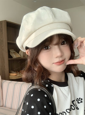 女士八角贝雷帽春秋显脸小