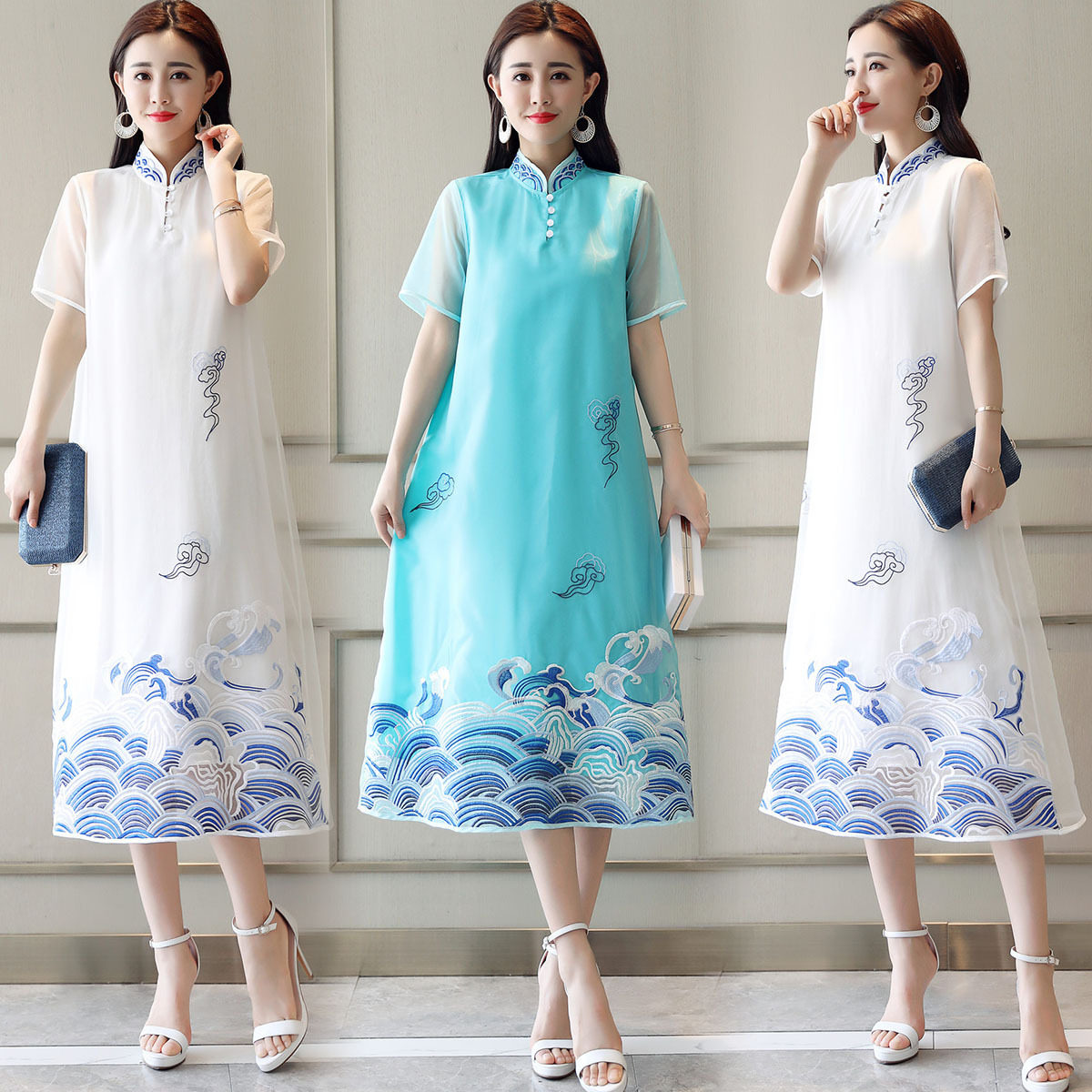 2019 New summer women Improvement cheongsam The dress Chinese style Embroidery Clouds pattern Dress TZM0530in the Play mode/Anime/Periphery/cos/Board games ,  Cosplay Apparel/Props/Service ,  Cosplay Women  category - from Buy2taobao.com to provide professional Taobao agent buy service