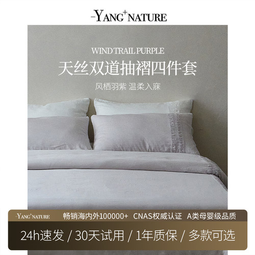 氧家天丝双道抽褶四件套莱赛尔凉感床上四件套床单床品套件轻奢