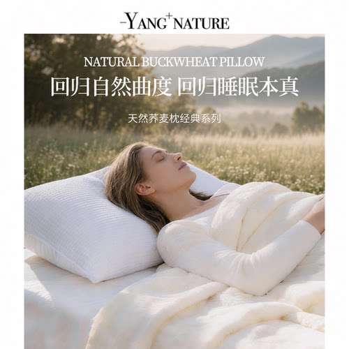 氧家纯棉枕头荞麦皮壳透气枕头枕芯枕套护颈椎助睡眠成人专用四季