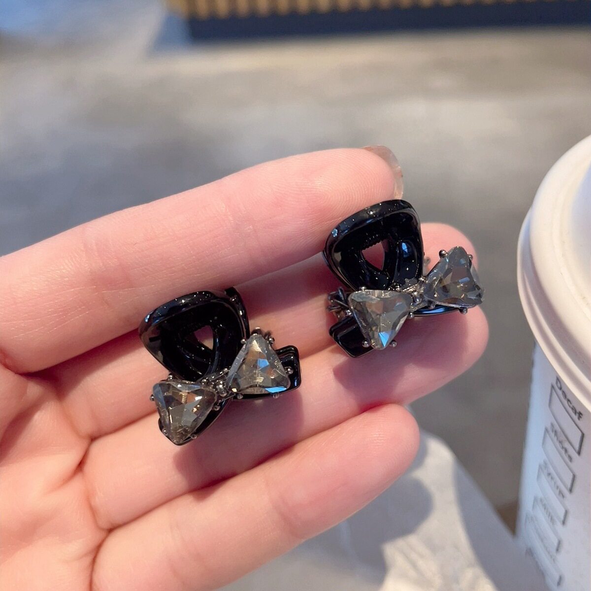 高级感水钻蝴蝶结迷你小抓夹刘海夹碎发夹小号一对装