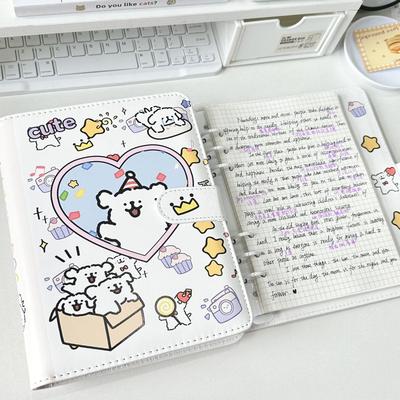 线条小狗PU皮质笔记本A5活页本子高颜值可爱卡通少女心磁吸作业本