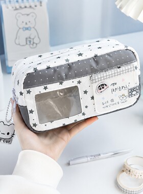 新款原创灰色蜡笔小新开窗痛包笔袋多层大容量学生可爱铅笔文具盒