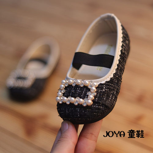 女童布鞋黑色幼儿园一脚蹬皮鞋
