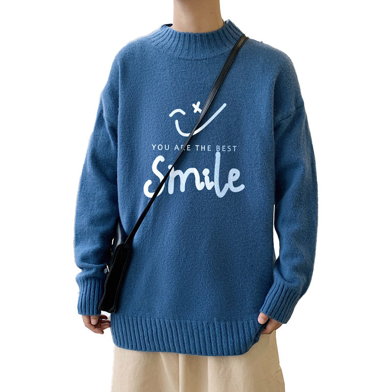 SEMI-TURTLENECK SWEATER MENS TRENDY BRAND LOOSE AND VERSATILE JACQUARD CASHMERE SWEATER AUTUMN AND WINTER THICKENED WARM WOOL KNITWEAR