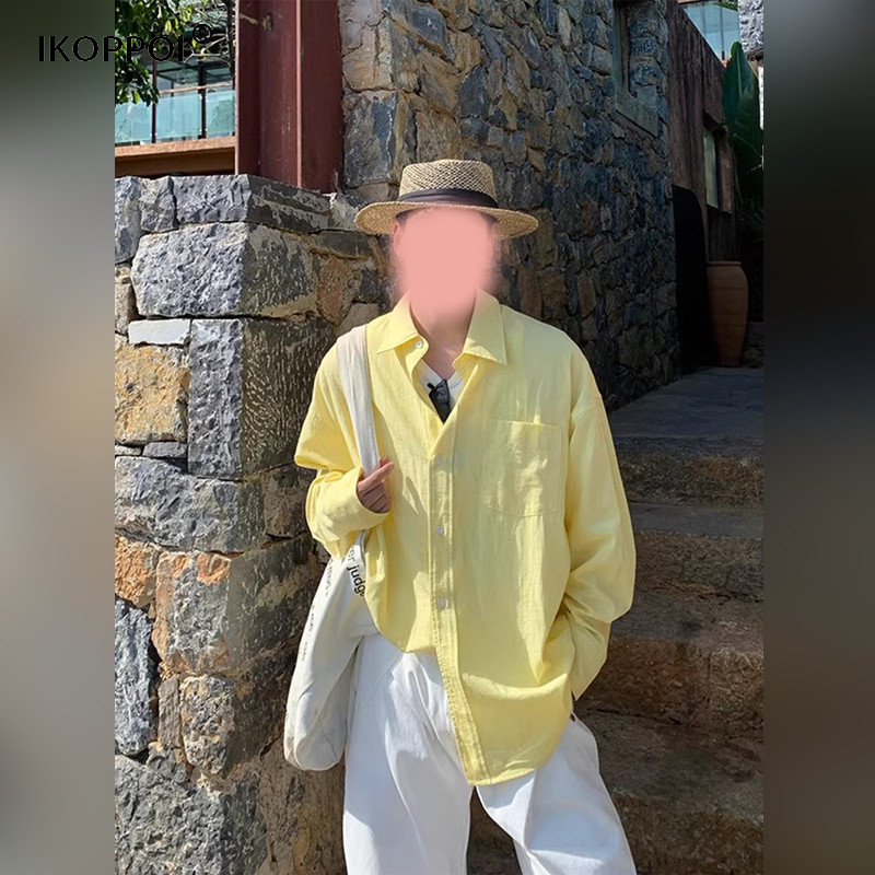 轻奢度假风穿搭亚麻长袖衬衫男夏季轻薄防晒衬衣宽松休闲上衣外套
