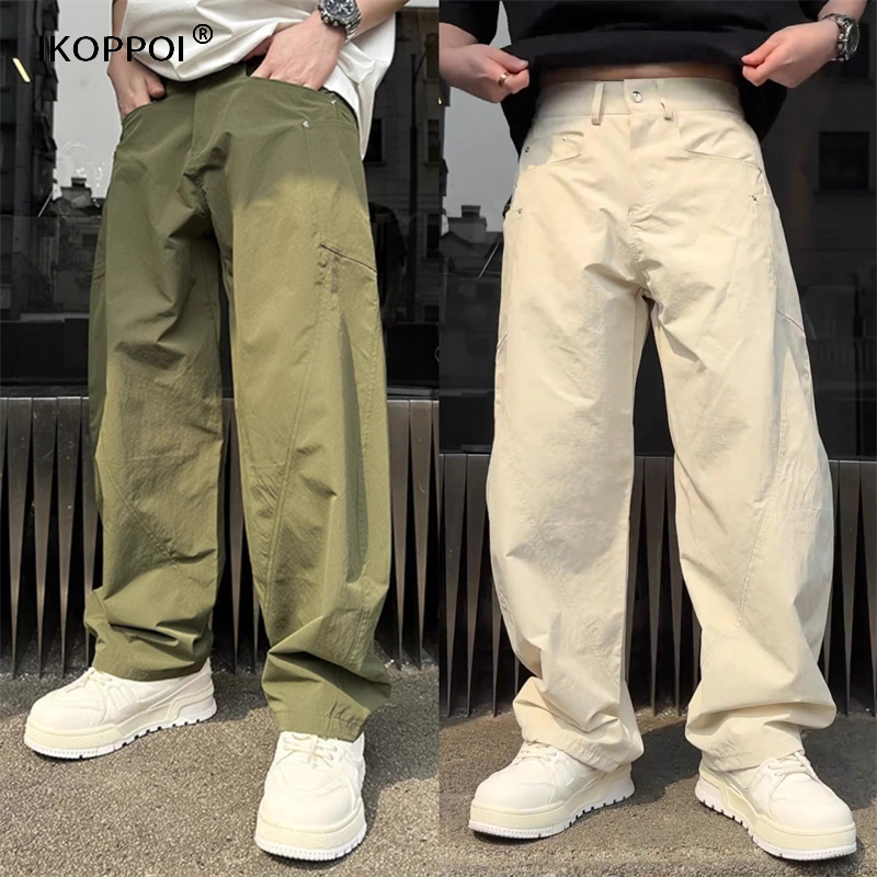 高端美式户外机能工装裤男士2025夏季宽松百搭直筒阔腿弯刀休闲裤