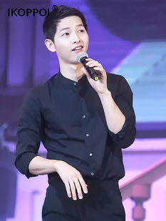 男士 修身 2025长袖 韩版 小领潮圆领免烫帅气衬衣 春秋季 高端立领衬衫