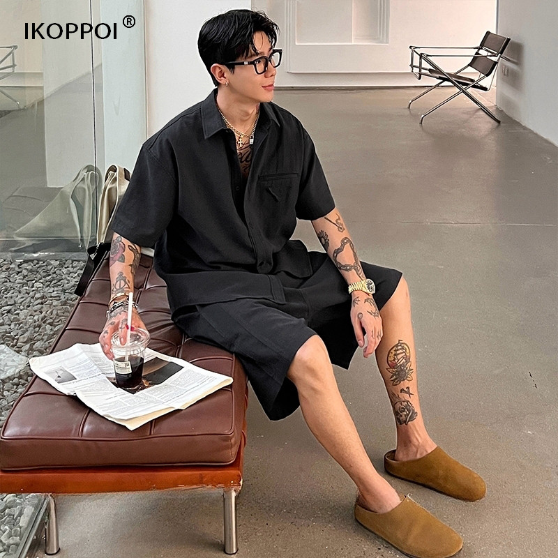 轻奢男士老钱风亚麻套装2025夏季薄款衬衫短袖短裤松弛感一整套,男装,时尚套装,淘宝优惠券,粉丝福利购,淘宝优惠卷