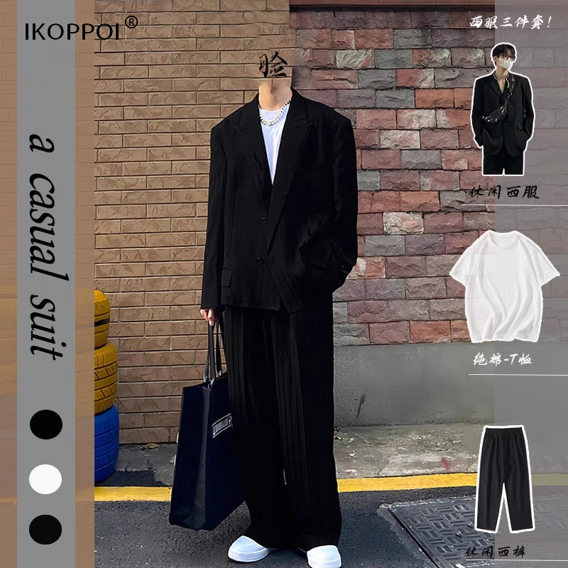 英伦雅痞风西服外套痞帅男装三件套2025年垫肩休闲西装日系dk制服