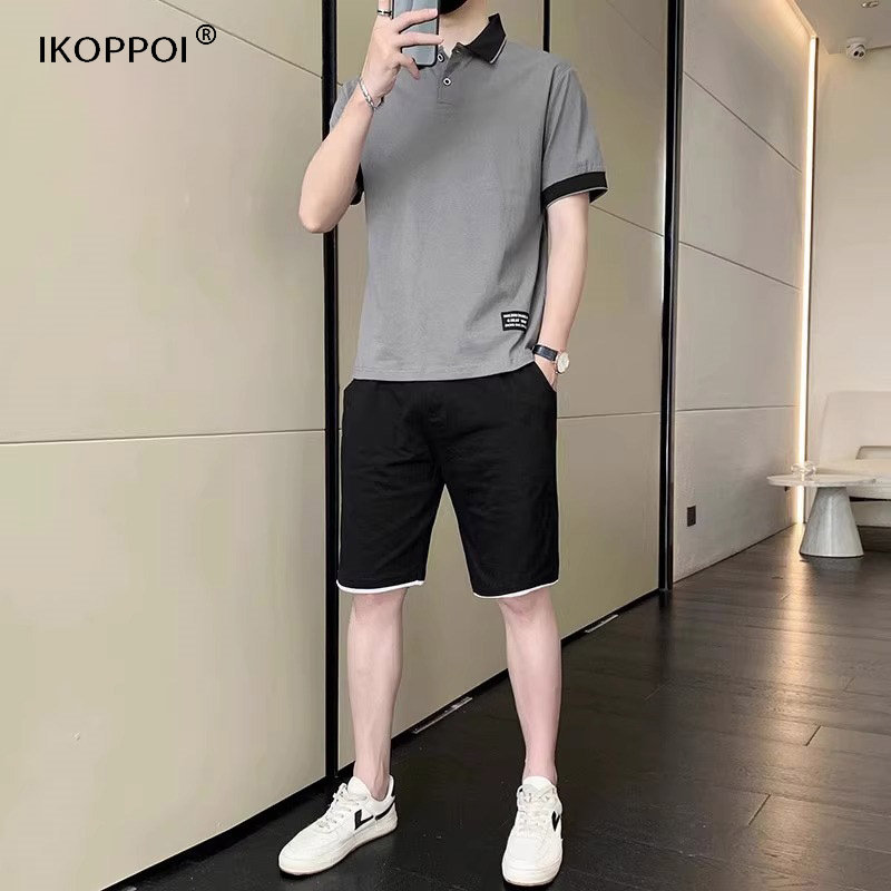 高端夏季休闲套装男士纯棉短袖Polo衫潮流搭配帅气运动短裤一套薄