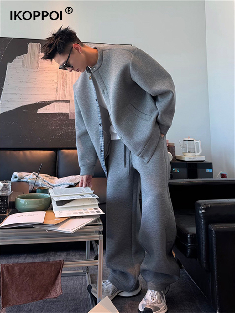 轻奢男士松弛感休闲运动套装2025春秋季重磅开衫卫衣阔腿卫裤一套