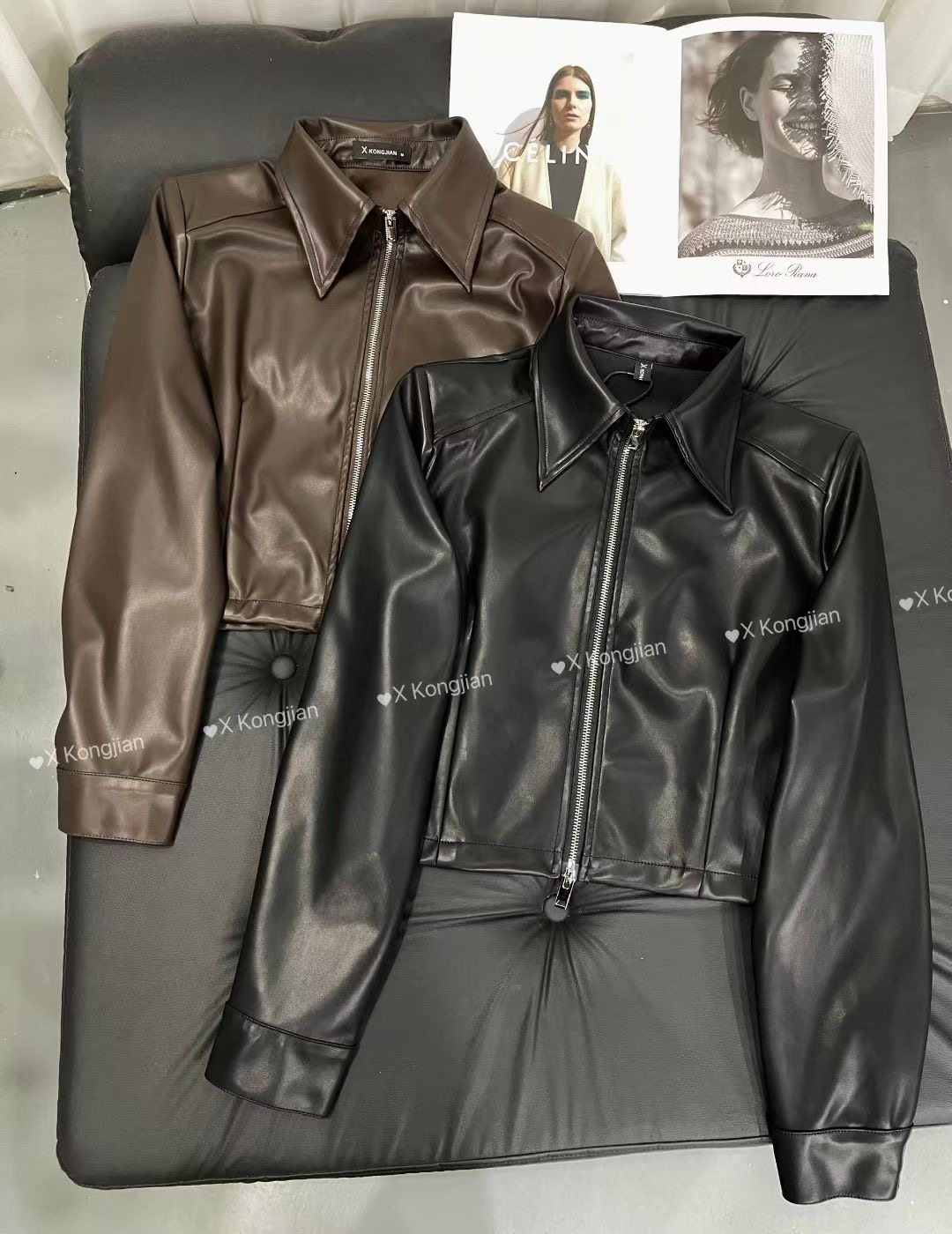 X空间2025年秋季新款拉链POLO领时尚短款机车服皮夹克皮衣外套女