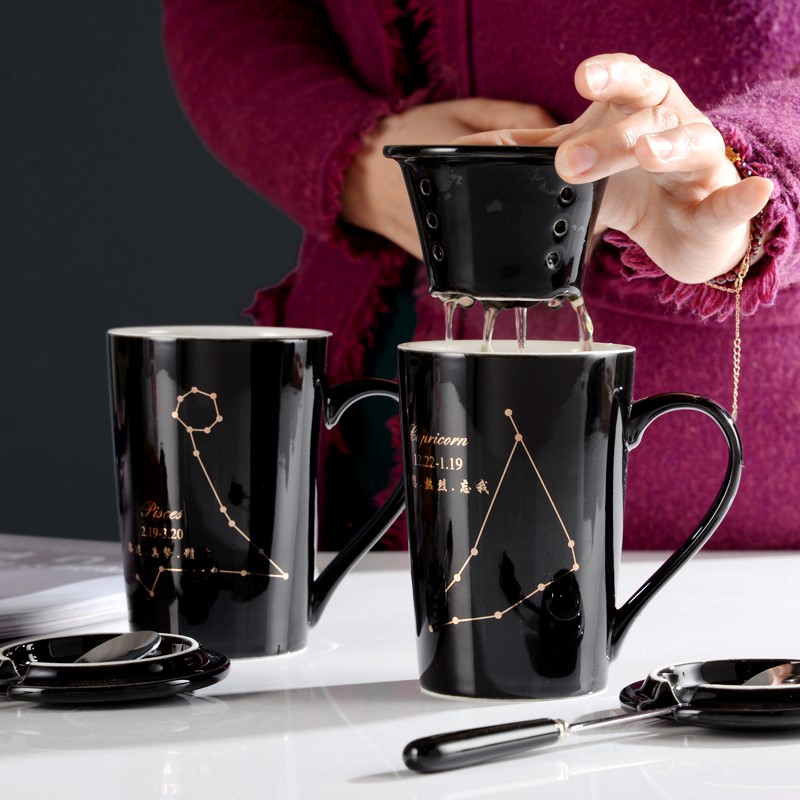 创意个性星座杯子陶瓷泡茶杯带盖勺带茶漏过滤家用咖啡杯牛奶茶杯|msdalam kategori pinggan mangkuk, Cup/cawan/cerek, Mug - dari Buy2taobao.com untuk memberikan perkhidmatan ejen Taobao profesional membeli