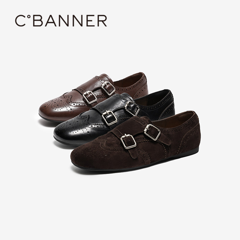 千百度扣饰内增高乐福鞋女2026春新款豆豆鞋黑色布洛克小皮鞋单鞋