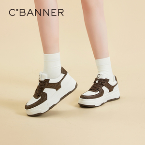 千百度厚底增高板鞋女春秋气质松糕底潮流运动休闲鞋透气时尚百搭