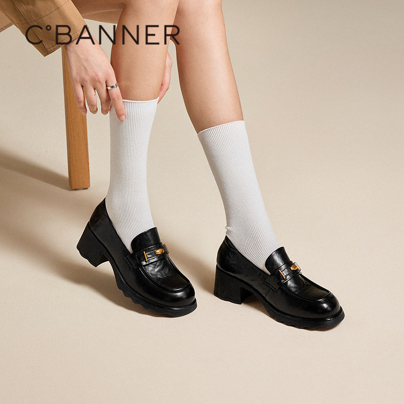 千百度手抓皮厚底乐福鞋（豆豆鞋）女百搭气质新款增高经典小皮鞋,女鞋,乐福鞋（豆豆鞋）,淘宝优惠券,粉丝福利购,淘宝优惠卷