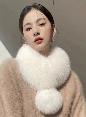 新款韩版狐狸毛围脖女冬季大毛球双面围巾磁吸扣真毛毛领子皮草