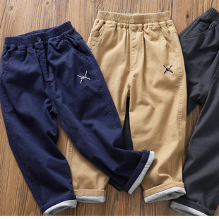 双层裤男童秋冬新款卡其夹裤棉儿童宝宝大童休闲敞口外贸童装L1